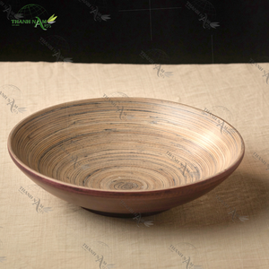 Assiette de service en bambou naturel-Plat rond écologique fait à la main avec logo pour la cuisine, la table à manger et l'affichage des aliments - Product Image 1