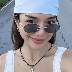 Oval Rimless Cut-Edge UV400 Sunglasses 2025 New European American Internet Celebrity Fashion Unique KROKODIL KD3104 Unisex - Product Image 3