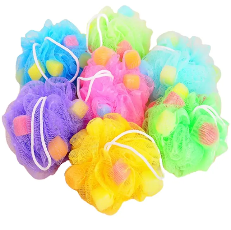 Boules d'éponge de bain en maille douce brosse de nettoyage en nylon bouffée de douche nettoyant pour le corps exfoliant épurateurs boule de bain fournitures de salle de bain