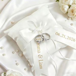 Custom <b>Wedding</b> <b>Ring</b> Bearer Pillow, Elegant White Satin <b>Ring</b> <b>Cushion</b> Holder, Personalized Bridal Engagement Gift & Keepsake - Product Image 3