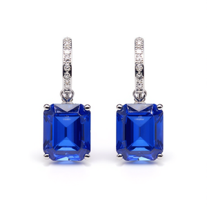 Pendientes Azules Zafiro E1544 en Oro Blanco con Diamantes Corte Esmeralda, Joyería Clásica para Bodas de Mujer - Product Image 1
