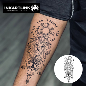 INKARTLINK Adesivo <span class=keywords><strong>Tatuaggio</strong></span> Leone Vichingo <span class=keywords><strong>Albero</strong></span> della Vita Bussola Norrena Vegvisir Bilancia della Giustizia Estetico Erboristico 15 Giorni Confezione Multipla - Product Image 2