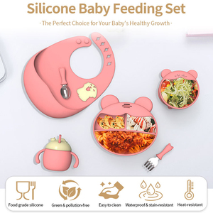 MHC Baby Tableware Eco-friendly Heat-Resistant Nontoxic Food Tray Silicone Baby Feeding <strong>Owl</strong> <strong>Plates</strong> 6-Piece Set Cup Bib Fork - Product Image 2