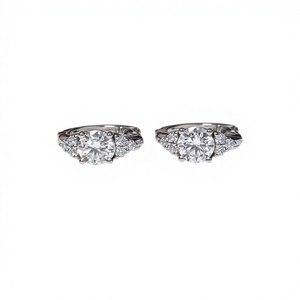 Wholesale 1.80 CTW Brilliant Cut Sparkling Moissanite Halo <b>Huggie</b> Hoop Earrings <b>Solid</b> 14K White <b>Gold</b> for Women-Party Occasion - Product Image 1