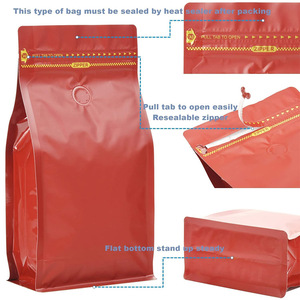 Emballage à fond plat en plastique à fermeture éclair à haute barrière pour grains de thé 16oz 1lb 500gm sac à café <span class=keywords><strong>rouge</strong></span> mat - Product Image 5