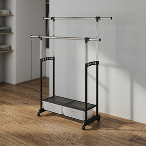 Perchero Negro Minimalista de Diseño Clásico Cromado, Ahorra Espacio, Cajones de Plástico, Almacenamiento Esencial para Lavandería del Hogar, Organización - Product Image 3