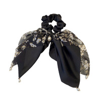 Chouchous à imprimé floral avec nœud perlé, attaches pour cheveux en ruban, porte-queue de cheval, accessoires de coiffure faits à la main pour mariage, pour femmes et filles