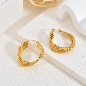 Pendientes de Aro Trenzados Multicapa de Acero Inoxidable Chapado en Oro, Estilo Minimalista, Geométricos Irregulares, a la Moda - Product Image 5