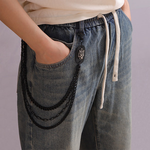 โซ่คาดเอวเดนิมสำหรับผู้ชายและผู้หญิง สีดำ หลายชั้น ลายหัวเสือดาว โลหะผสมสังกะสี สไตล์ฮิปฮอป สตรีทแดนซ์ แฟชั่นลำลอง - Product Image 6