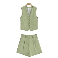 Ensemble 2 pièces pour femmes-Débardeur sans manches décontracté à simple boutonnage et short décontracté-Ensemble pour femmes