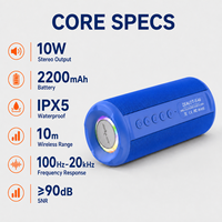 ZEALOT S46 IPX5 Su Geçirmez Kablosuz Hoparlör 10W Stereo 2200mAh RGB Işık TF USB AUX Mikro USB Askılı Açık Hava Kampçılığı Toptan Satış