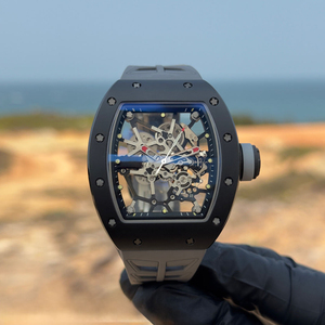 High-quality RM Style Black Ceramic <b>Skeleton</b> <b>Automatic</b> <b>Watch</b> With Gray Rubber Strap - Product Image 1