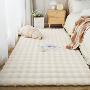 Alfombra de Piel Sintética de Conejo, Suave y Afelpada, Rectangular, Blanca, con Patrón en Relieve, para Dormitorio, Sala de Estar, Sofá, Cabecera, Textil para el Hogar - Product Image 1