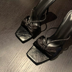 2026 New Women's Purple Satin Rhinestone Strappy Sandals <b>With</b> <b>Bow</b> Decor Exposed Toe High-Heel Flip Flops Summer Outdoor Heels - Product Image 5