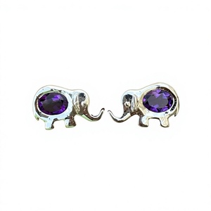 Natural Amethyst Elephant Stud Earrings 925 Sterling Silver Handmade <b>Animal</b> Inspired Gemstone Jewelry Wholesale Supplier - Product Image 3