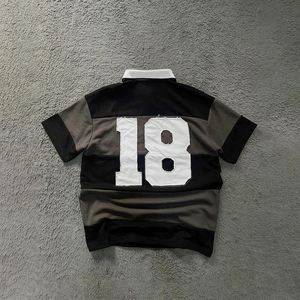 Vintage Streetwear Turn-<b>Down</b> Collar Rugby Shirt Short Sleeve Striped Design 100% Cotton Men's T-Shirt Custom Print T Shirt - Product Image 4