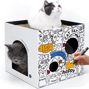 Novo design de cartão ondulado para brincar com gatilho, caixa para casa e cães, casa para gatos e gatos