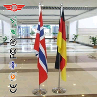 Mâts de drapeau intérieurs en acier inoxydable de gros en provenance de Chine, 2 m, 2,6 m, 3 m, pour conférences et bureaux, avec support
