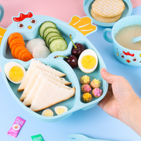 Matériau de qualité alimentaire respectueux de l'environnement conception de dessin animé bébé tout-petits enfants plateau alimentaire assiette divisée bol ensemble de couverts