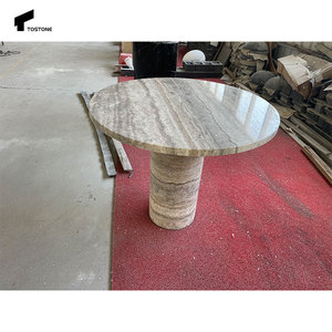 Tostone <strong>Modern</strong> Style Silver Grey Travertine Polish <strong>round</strong> <strong>Dining</strong> <strong>Table</strong> <strong>Set</strong> for Hotel Apartment Living Room and Office Decor