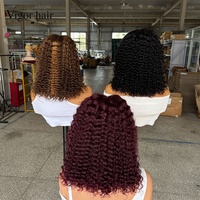 Peluca de Cabello Humano Virgen SDD, Cabello Natural, 250% de Densidad, 14 Pulgadas, Frontal de Encaje 4x4, Rizado Profundo, Estilo BOB, con Mechas