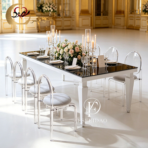 Luxury Events Party Furniture Mirror Glass <b>White</b> Iron Metal Banquet Wedding <b>Tables</b> - Product Image 3