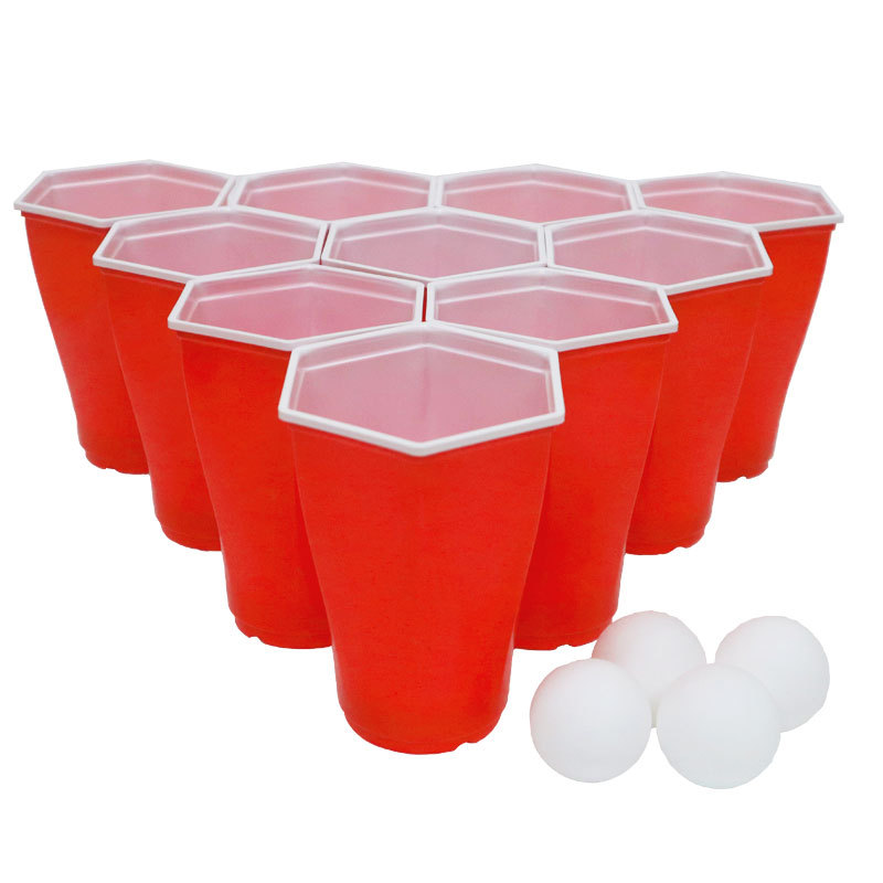 Vasos hexagonales coloridos para fiestas, juego de cerveza y Pong, vasos de plástico rojo con ping Pong