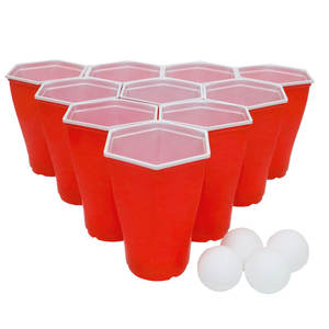 Vasos de <span class=keywords><strong>Juego</strong></span> de Beer Pong Hexagonales Coloridos para Fiestas en Bares y Piscinas, Vasos de Plástico Rojos con Ping Pong - Product Image 1