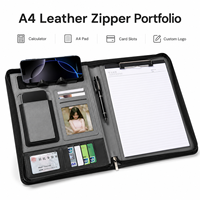 Portafolio de Cuero A4 con Cierre, Calculadora, Soporte para Teléfono y Portapapeles, Personalizable con Logotipo, Bolsa de Documentos Ejecutiva de PU Encerado Premium, Venta al Por Mayor
