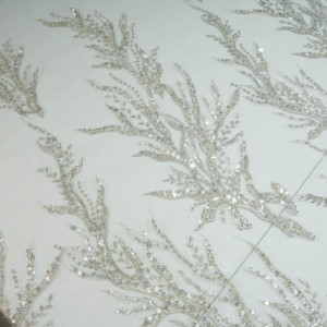 Sang trọng nặng Polyester Grand đính cườm vải thêu <span class=keywords><strong>sequin</strong></span> sợi ngang thoáng khí căng Sheer Dobby phong cách cô gái Wedding Dresses - Product Image 5