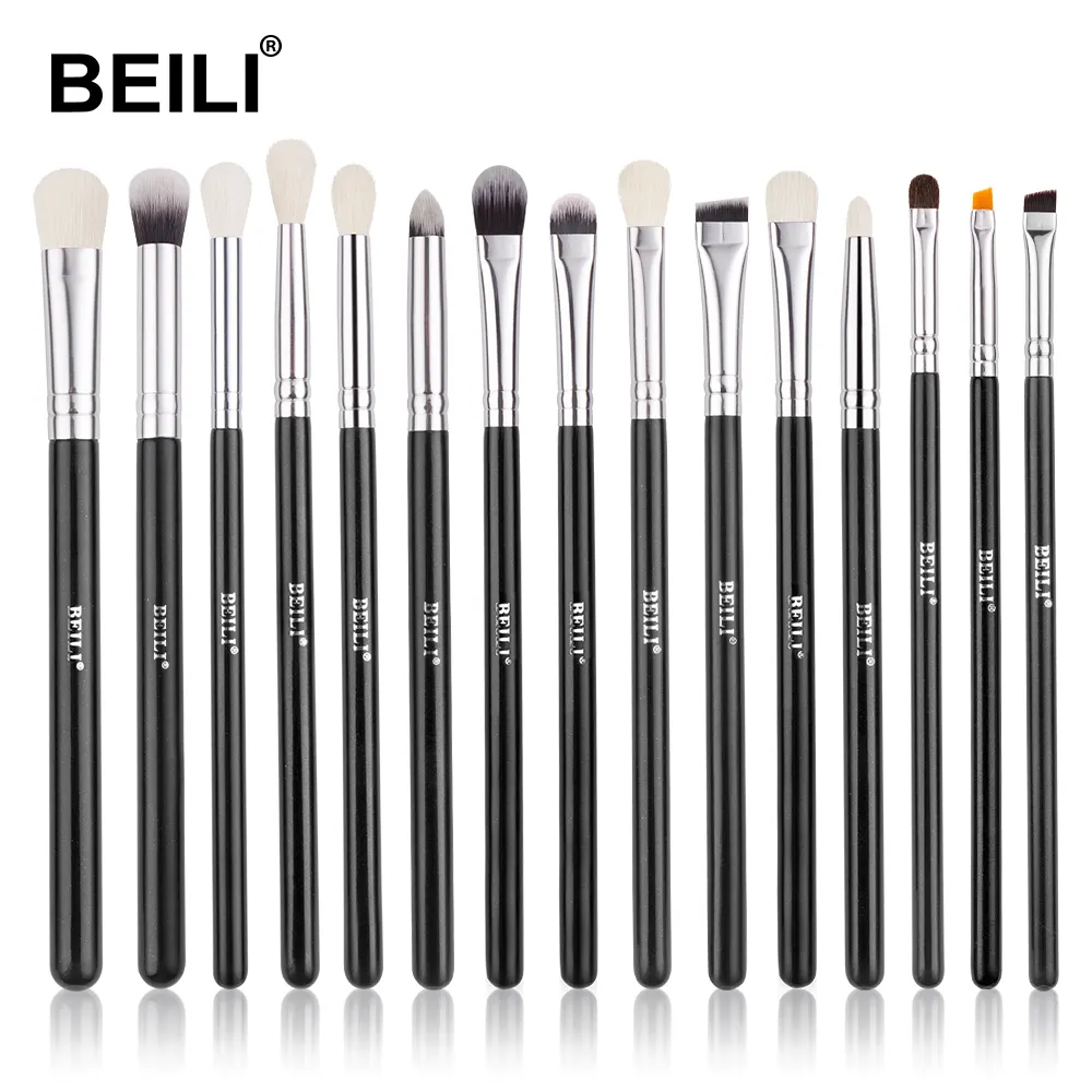 BEILI 15Pcs Top Popular Black Makeup Brush Tool Kits Private Label Synthetic Goat Pony Hair mekup kit wholesale retailer