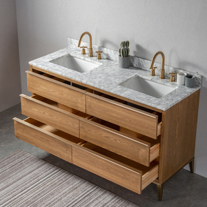 Meuble-lavabo double vasque <span class=keywords><strong>Homedee</strong></span> 60 pouces en placage de frêne et bois massif 2023 - Product Image 4