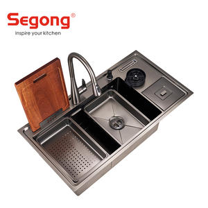 Ensemble d'<span class=keywords><strong>évier</strong></span> en acier inoxydable à bol unique de haute qualité en PVD noir <span class=keywords><strong>évier</strong></span> commercial fait à la main avec poubelle - Product Image 1