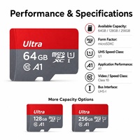 Carte Micro SD Ultra Mini 64 Go 128 Go 256 Go A1 C10 U1 150 Mo/s pour Téléphone/Tablette Android Garantie 10 Ans -25~85 2.7-3.3V