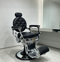Fauteuil de barbier pivotant inclinable en cuir PU capitonné de luxe rétro, robuste, pour hommes, salon de coiffure