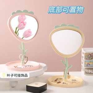 Floral Makeup <b>Mirror</b> Round Glass Lens Desktop <b>LED</b> Beauty <b>Mirror</b> For Student Dormitory Princess Style High Definition - Product Image 3