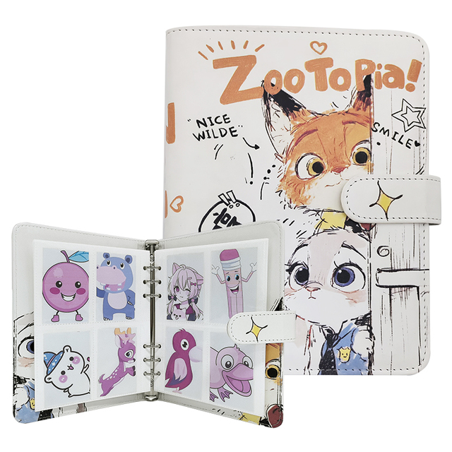 Custom Magnetic Closure PU Leather 4-Pocket Trading Card Binder Leather Organizer with Cartoon Design Digital Printing for Gift