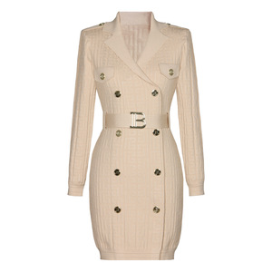 Di alta qualità moda donna nuova cintura Vintage fibbia oro bavero sottile doppio petto lavorato a maglia abito maglione - Product Image 2