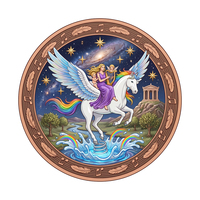 Pièce de collection artistique de prestige en cuivre fin .999, 1 once, avec relief haut de gamme représentant Pégase céleste, Harpe, Musée et Galaxie, au design éclatant