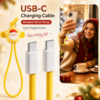 Câble USB-C tressé 60W avec dragonne et cordon de suspension pour téléphones, tablettes et ordinateurs portables – Idéal pour les cadeaux de Noël
