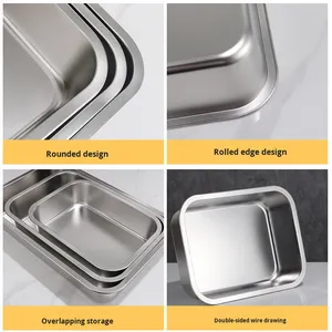 صينية تحضير كبيرة مربعة الشكل من الفولاذ المقاوم للصدأ ذات قاع مسطح وسميك للاستخدام الخارجي وصينية للفرن - Product Image 4