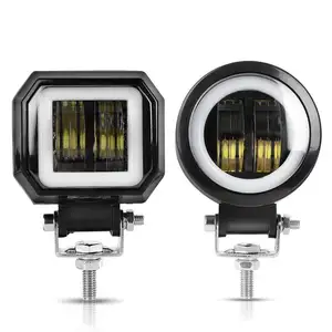 Barra de luz LED redonda impermeable para motocicleta, luz de trabajo de Ojos de Ángel de 20W, 12V, 24V, 6500K, Blanca