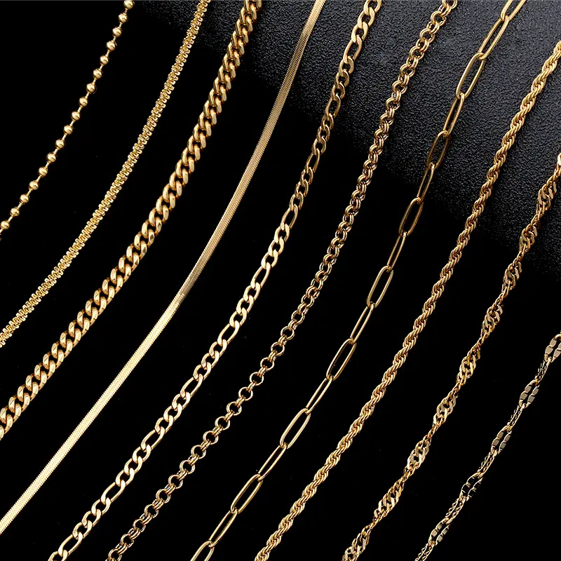 Wholesale Custom 18k Gold PVD Plated Stainless Steel Rolo Ball Figaro Snake Paperclip Cuban Chain Rope Chain Necklace Jewelry