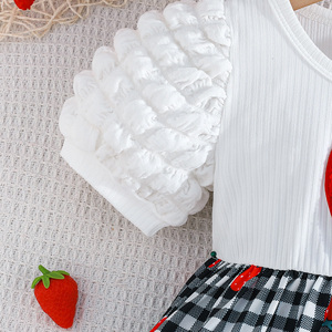 Conjunto de Falda a Cuadros para Bebés Niñas, Ropa Infantil Transpirable y Ecológica, Bordado de Fresa, Antiestático, Informal - Product Image 4