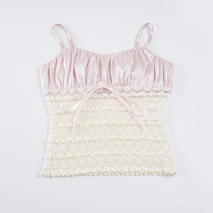 Camisola de Satén Rosa para Mujer con Detalle de Lazo y Tirantes Ajustables, Estilo Dulce de Verano, Nueva Llegada 2026 - Product Image 6