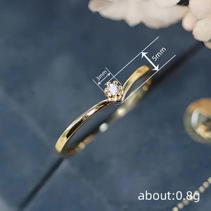 Anillo de Diamantes Minimalista T0527 para Mujer, Corte Brillante Redondo, Joyería de Compromiso Natural, Banda de Oro de 14K, Diseño Simple y Elegante - Product Image 4