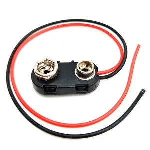 I Type Long Cable Connection Hard Shell Black Red 9V Battery Clip Connector