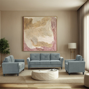 Custom 3 <strong>Piece</strong> Sofa <strong>Set</strong> in Light Grey Polyester Fabric with Cushions Backrest 3-Seater Sofa and <strong>2</strong>-Seater Sofa <strong>Couches</strong> <strong>Set</strong> - Product Image 1