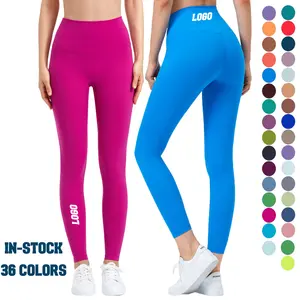 Custom Logo Dames Hoge Taille Comprimeren Butt Lift Yoga Gym Broek Boterachtig Zacht Geen Kameel Teen Uitgelijnd Leggings Vrouwen