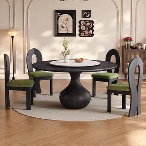 Juego de Mesa de Comedor Redonda de Madera Maciza con Plato Giratorio, Diseño Moderno y Minimalista para el Comedor del Hogar - Product Image 2